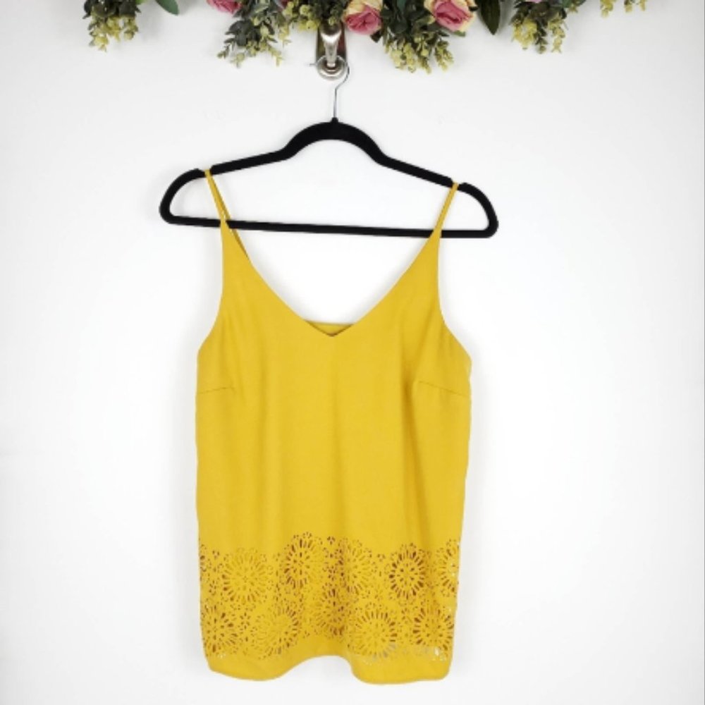 Banana Republic Factory Mustard Yellow Laser Cut Floral Tank Top